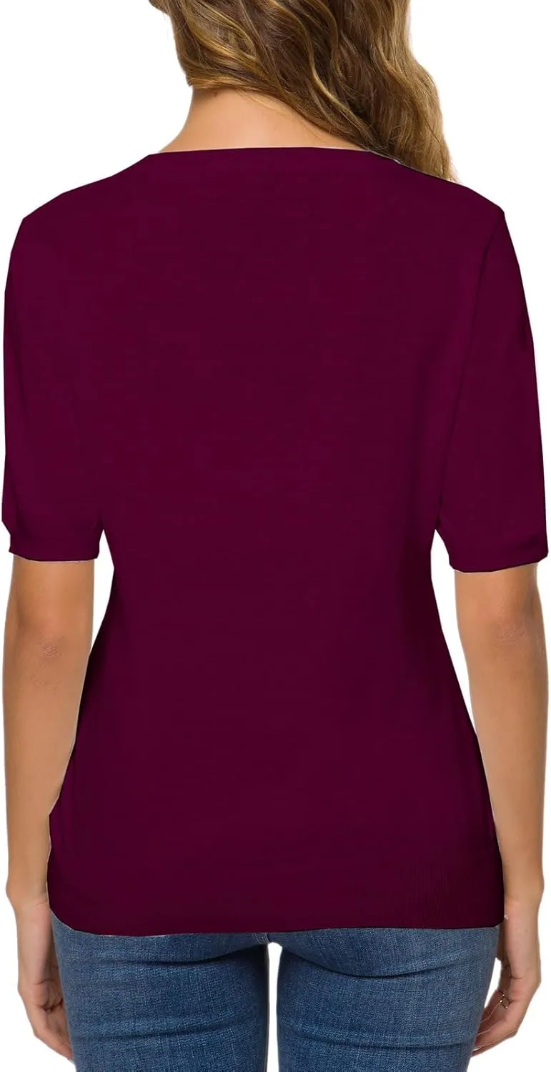 DAIMIDY Women's Short Sleeve Crew Neck Sweaters Lightweight Summer Sweater Casual Knit Pullover Tops