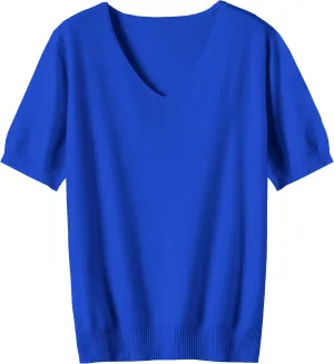 DAIMIDY Women's Short Sleeve V Neck Sweaters Casual Summer Sweater Lightweight Knit Pullover Tops