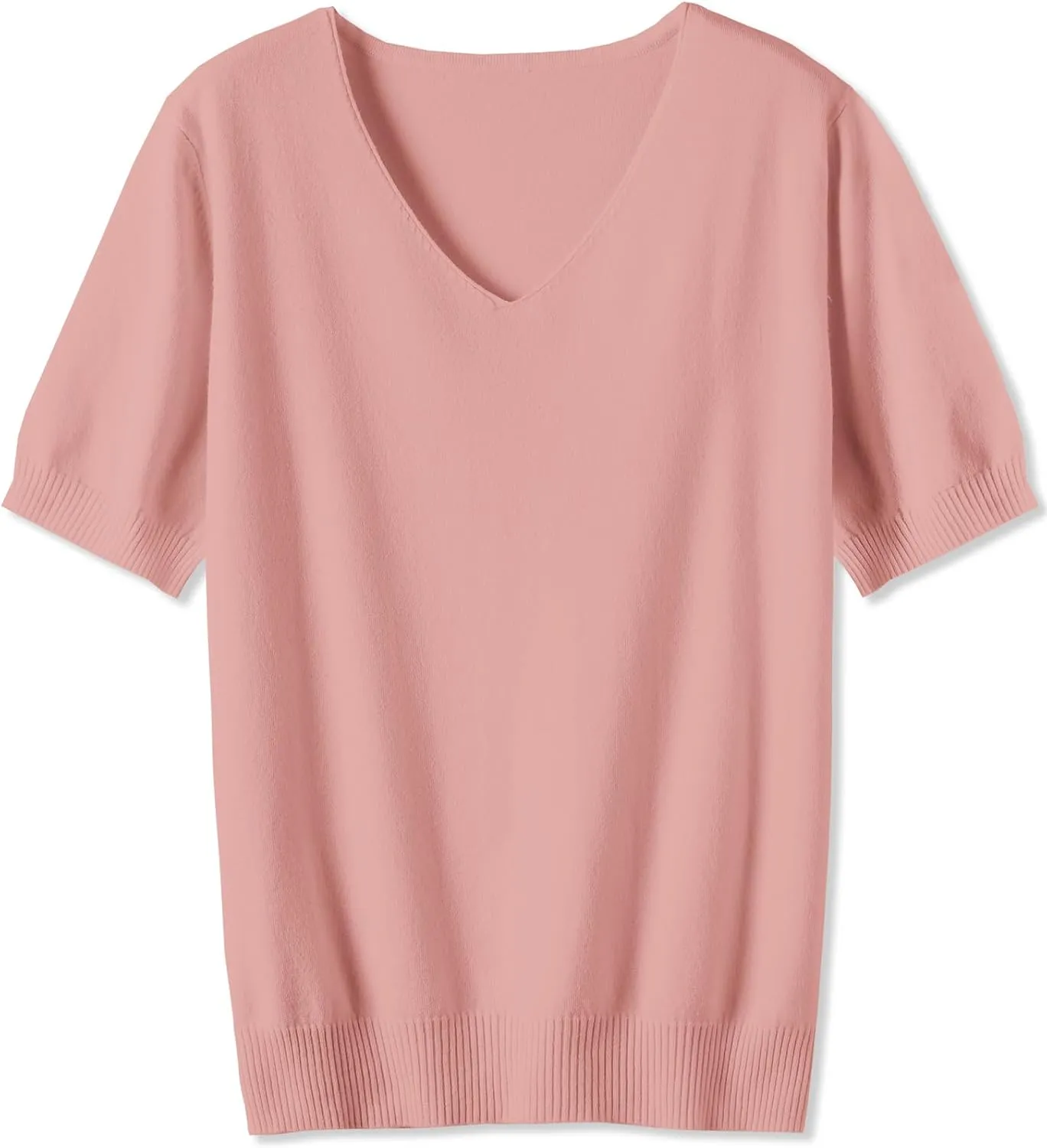 DAIMIDY Women's Short Sleeve V Neck Sweaters Casual Summer Sweater Lightweight Knit Pullover Tops