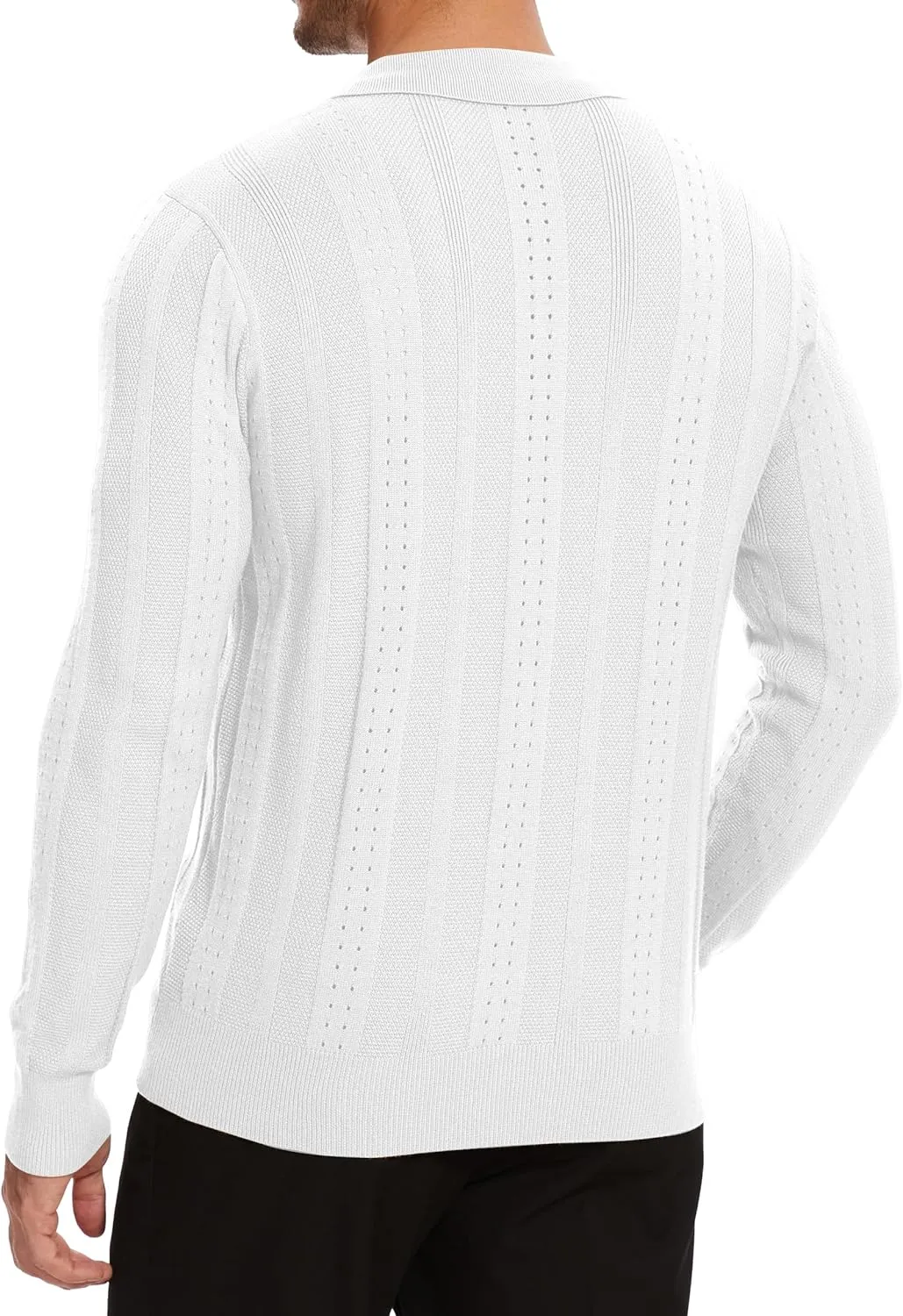 Demoking Vintage Sweater Polo Men Long Sleeve Cable Knit Textured Sweaters Mens Collared Shirts