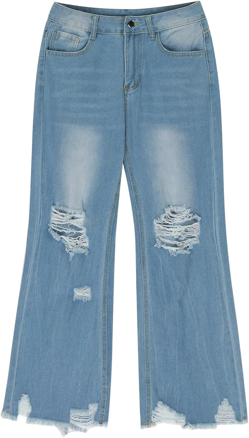 Distressed Wide Leg Jeans for Women High Waisted Loose Ripped Boyfriend Jeans Y2K Stretch Denim Jean Pants Streetwear
