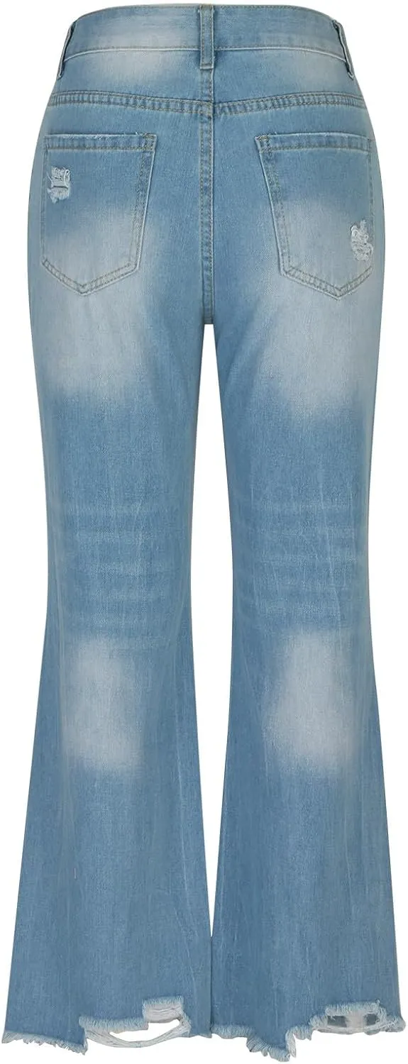 Distressed Wide Leg Jeans for Women High Waisted Loose Ripped Boyfriend Jeans Y2K Stretch Denim Jean Pants Streetwear