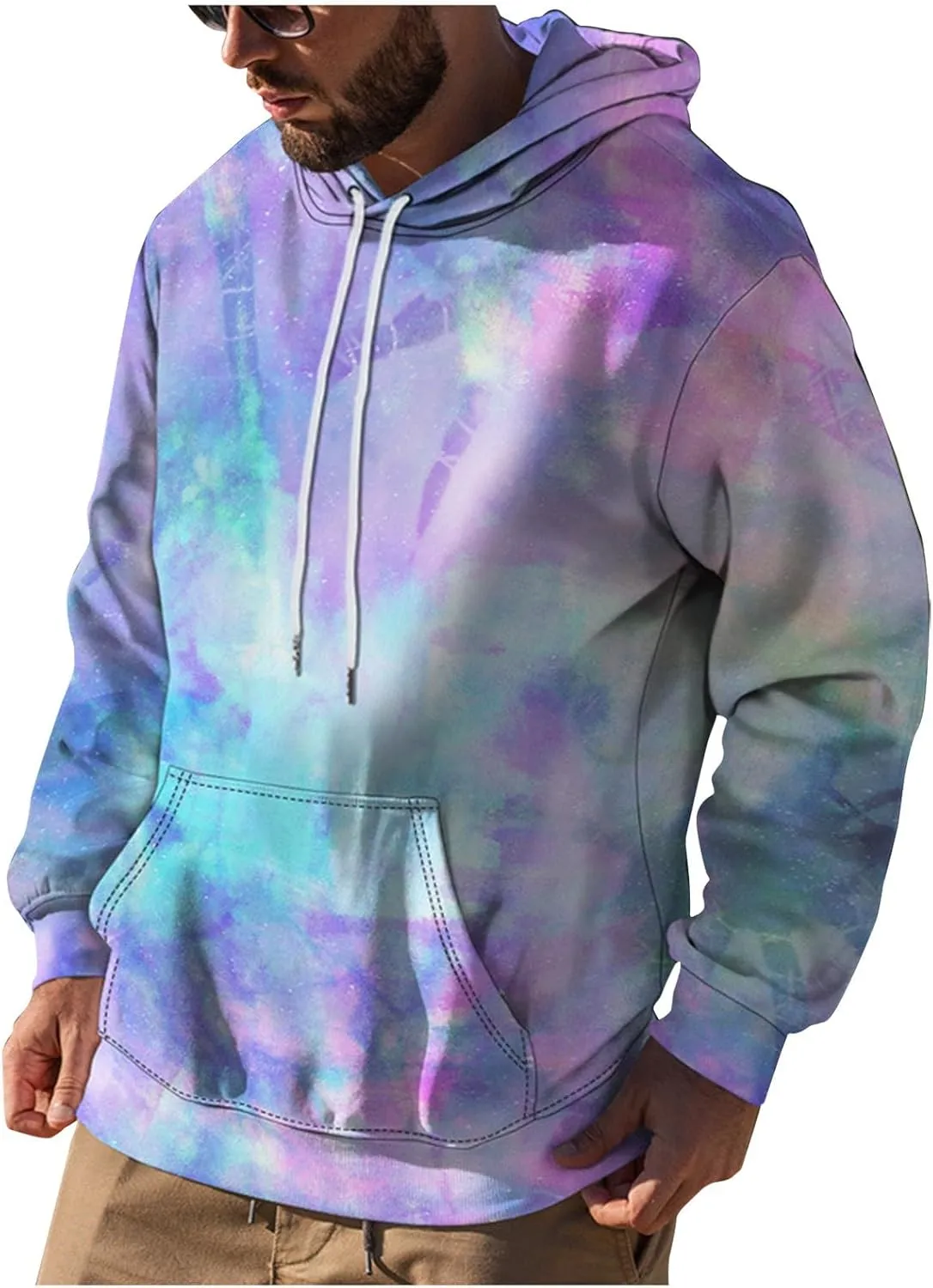 DuDubaby Men Graphic Hoodies Gradient Cotton Sweatshirt Soft Lightweight 3D Pullover Adult Athletic Hooded