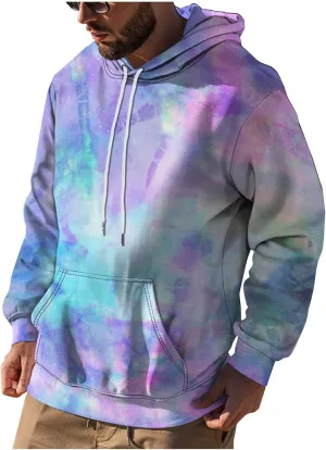DuDubaby Men Graphic Hoodies Gradient Cotton Sweatshirt Soft Lightweight 3D Pullover Adult Athletic Hooded