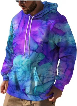 DuDubaby Men Graphic Hoodies Gradient Cotton Sweatshirt Soft Lightweight 3D Pullover Adult Athletic Hooded