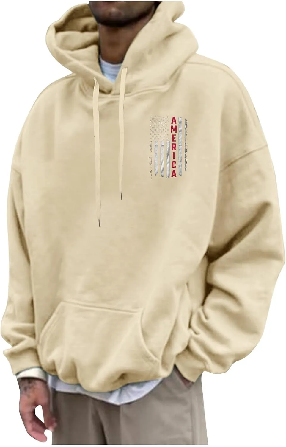DuDubaby Men Graphic Hoodies Letter Printing Cotton Sweatshirt Big And Tall Soft Pullover Vintage Thick Hooded