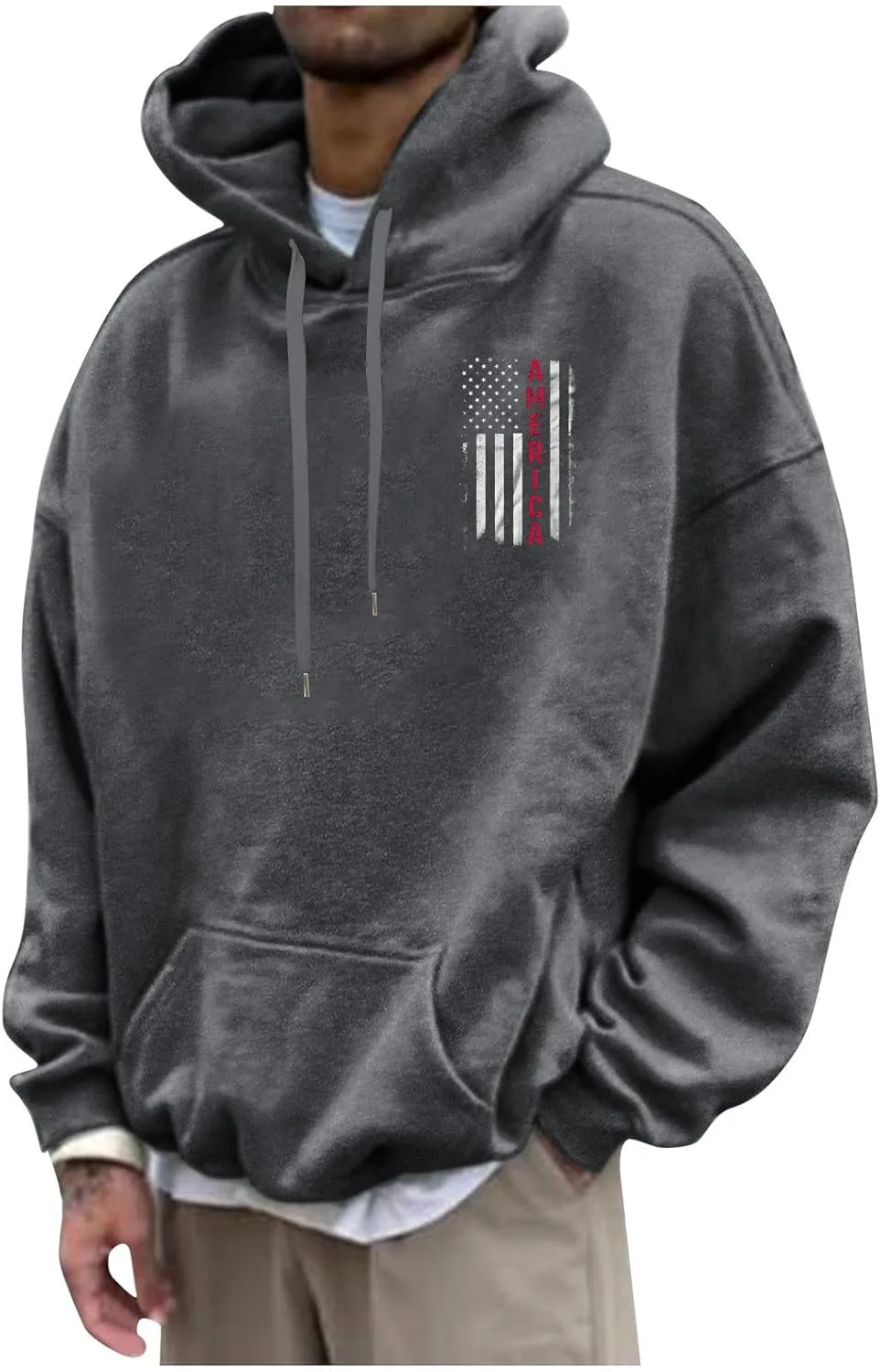 DuDubaby Men Graphic Hoodies Letter Printing Cotton Sweatshirt Big And Tall Soft Pullover Vintage Thick Hooded
