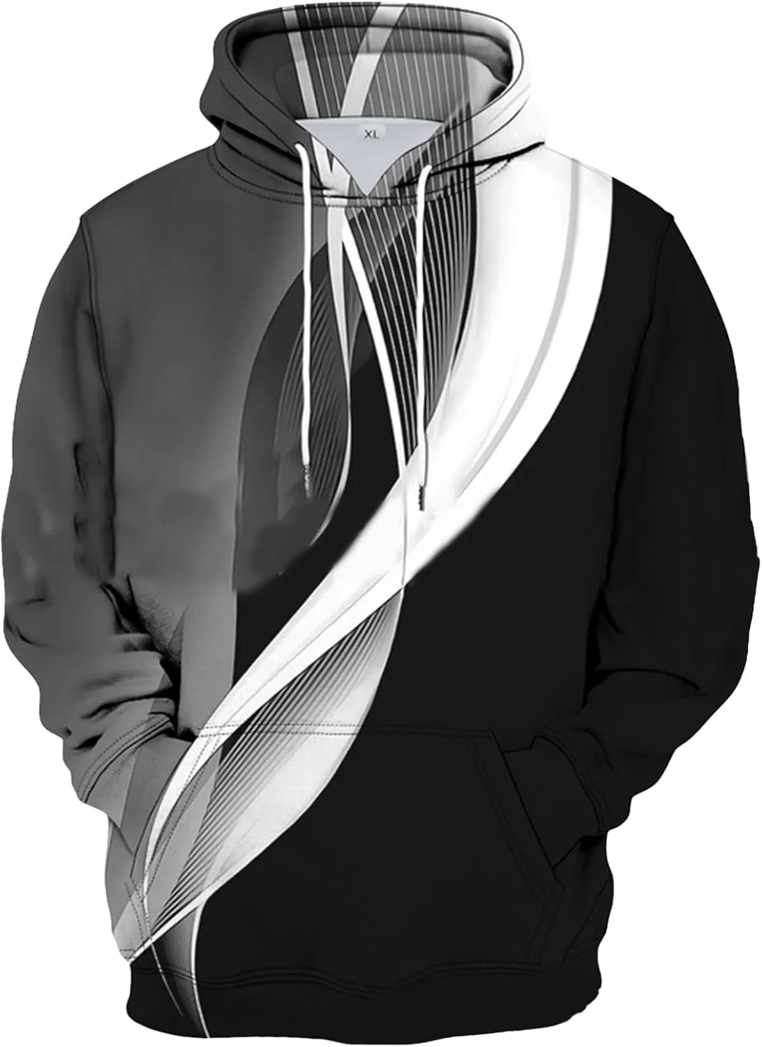 DuDubaby Mens Hoodies Graphic Stripe Gradient Flannel Pullover Thermal Cool Funny Sweatshirt Novelty Heated Comfy Hooded