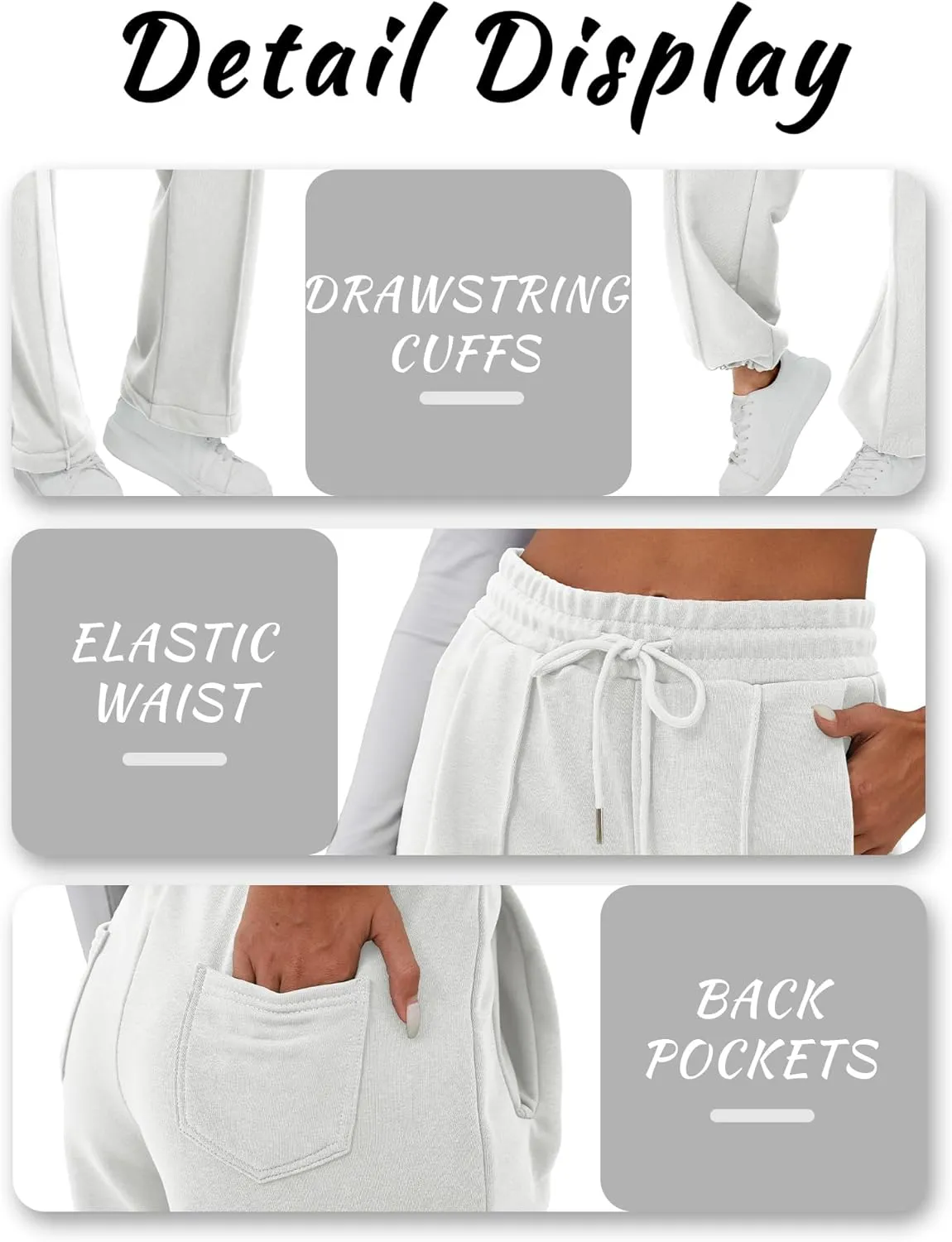 ELLEVEN Women's Wide-Leg Sweatpants, Cotton Joggers Causal Drawstring High Waist Baggy Pants with Pockets