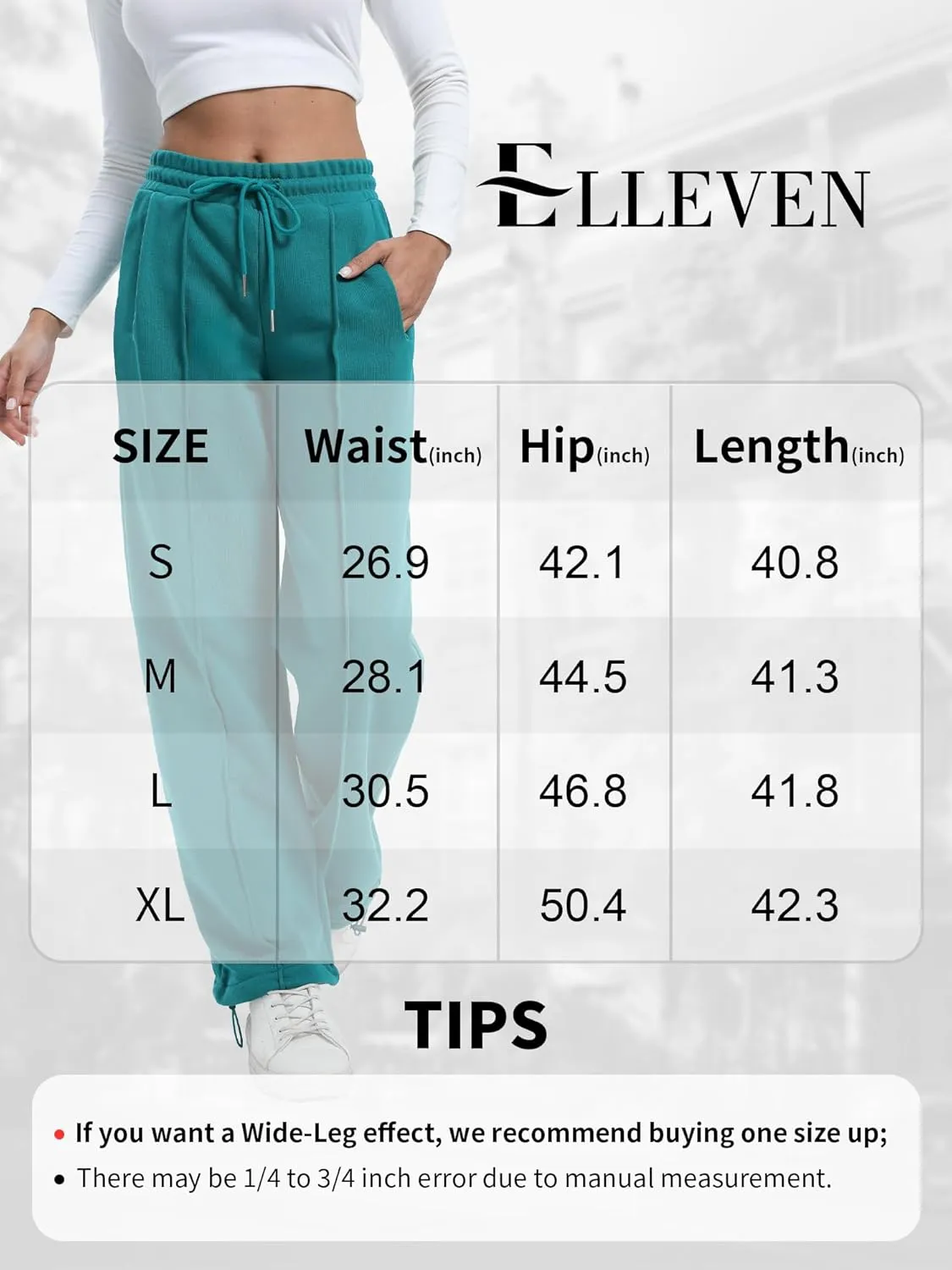 ELLEVEN Women's Wide-Leg Sweatpants, Cotton Joggers Causal Drawstring High Waist Baggy Pants with Pockets