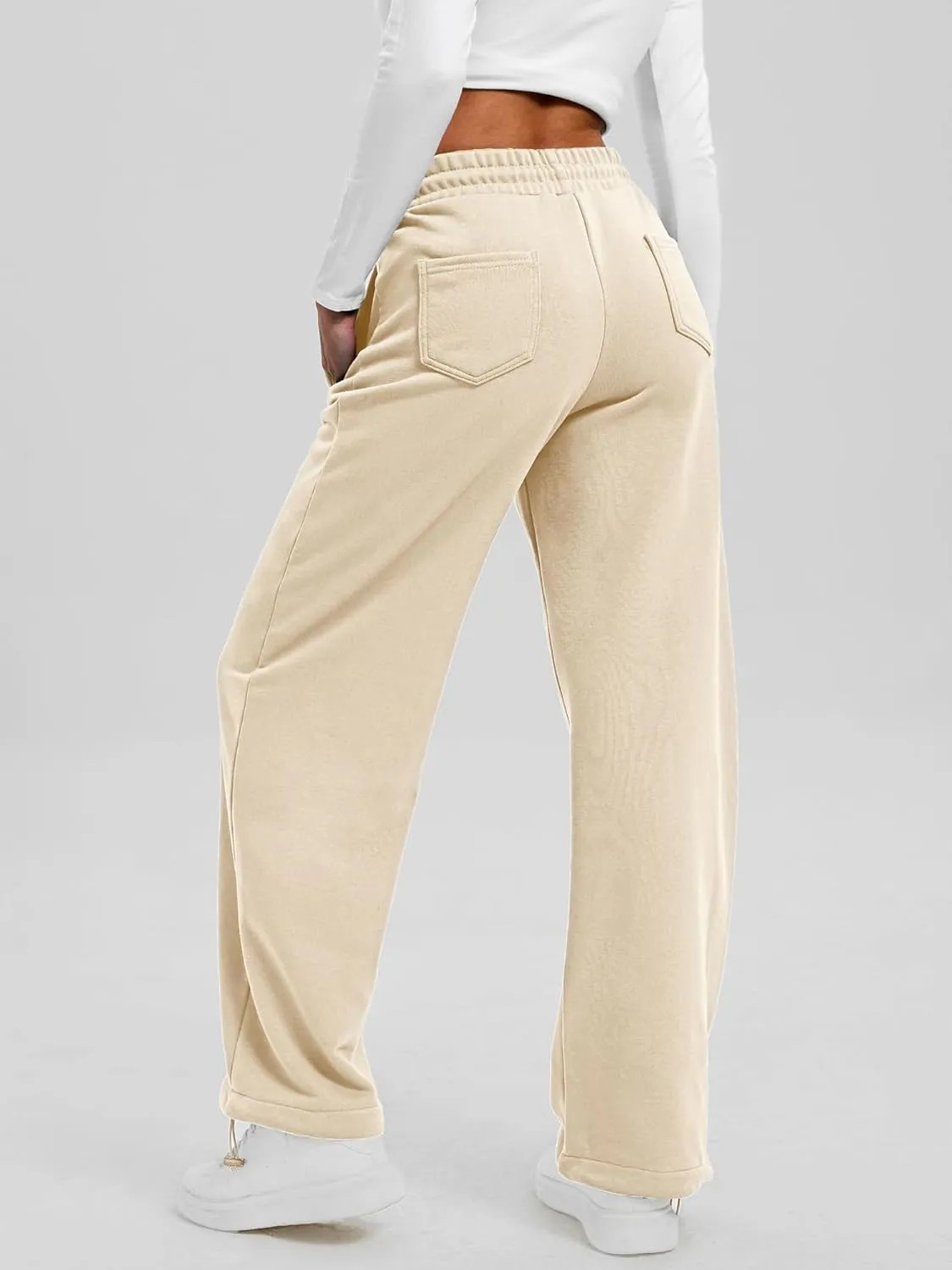 ELLEVEN Women's Wide-Leg Sweatpants, Cotton Joggers Causal Drawstring High Waist Baggy Pants with Pockets