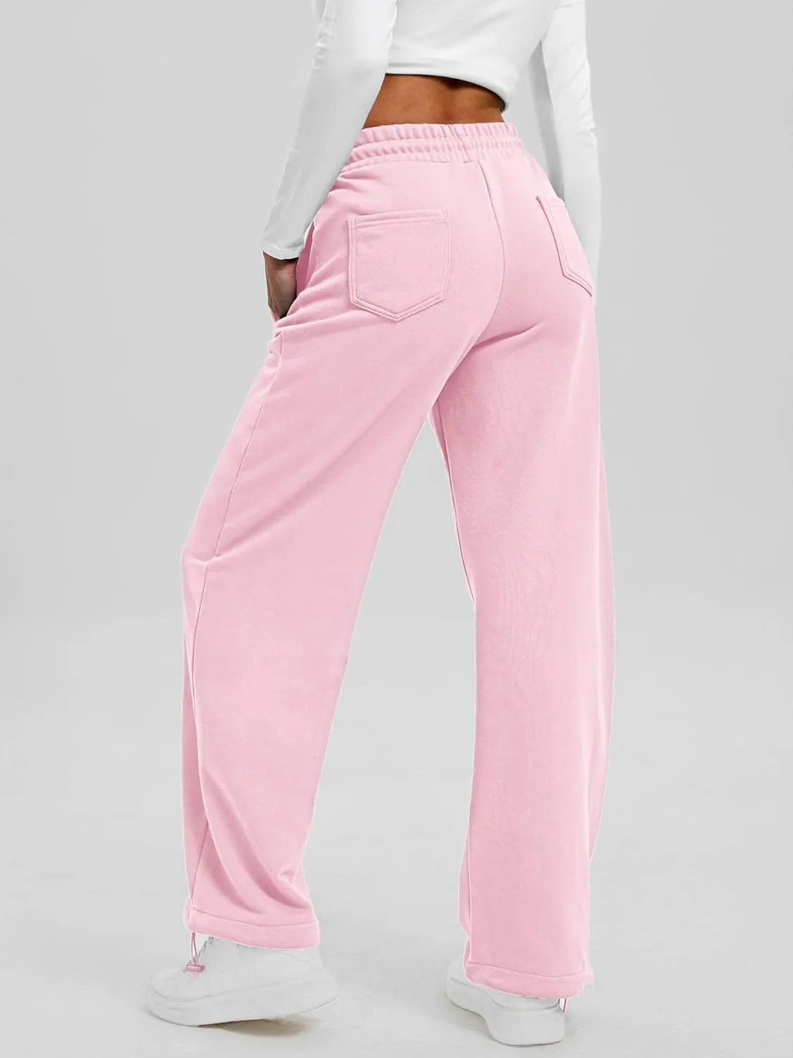 ELLEVEN Women's Wide-Leg Sweatpants, Cotton Joggers Causal Drawstring High Waist Baggy Pants with Pockets