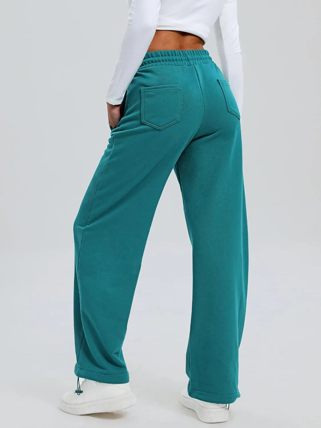 ELLEVEN Women's Wide-Leg Sweatpants, Cotton Joggers Causal Drawstring High Waist Baggy Pants with Pockets