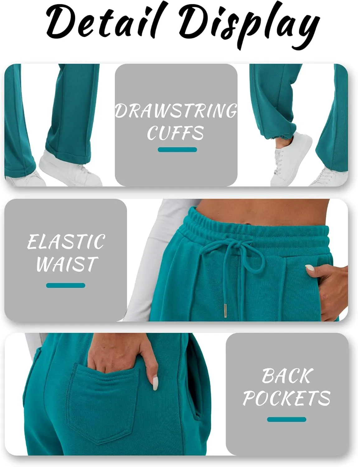 ELLEVEN Women's Wide-Leg Sweatpants, Cotton Joggers Causal Drawstring High Waist Baggy Pants with Pockets