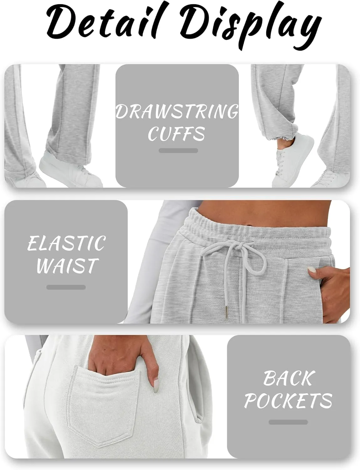 ELLEVEN Women's Wide-Leg Sweatpants, Cotton Joggers Causal Drawstring High Waist Baggy Pants with Pockets
