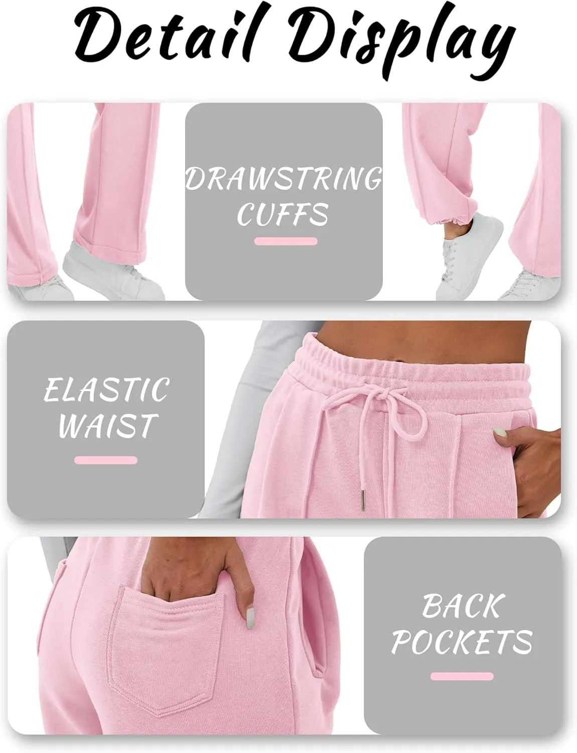 ELLEVEN Women's Wide-Leg Sweatpants, Cotton Joggers Causal Drawstring High Waist Baggy Pants with Pockets
