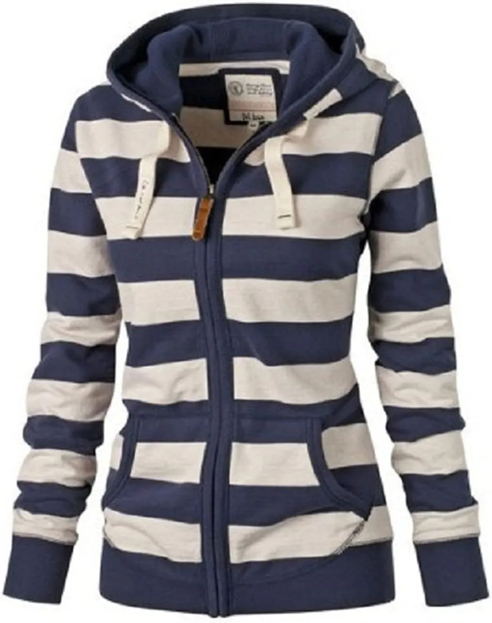 Fall Full Zip Hoodies for Women Plain Striped Hooded Jacket Casual Drawstring Sweatshirts Pullover Tops with Pockets