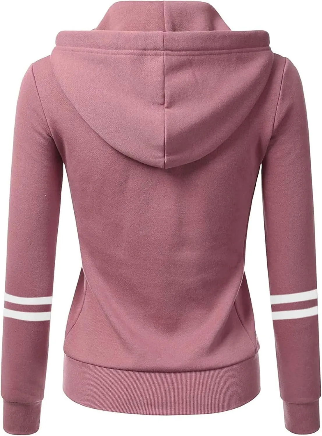 Fall Full Zip Hoodies for Women Plain Striped Hooded Jacket Casual Drawstring Sweatshirts Pullover Tops with Pockets
