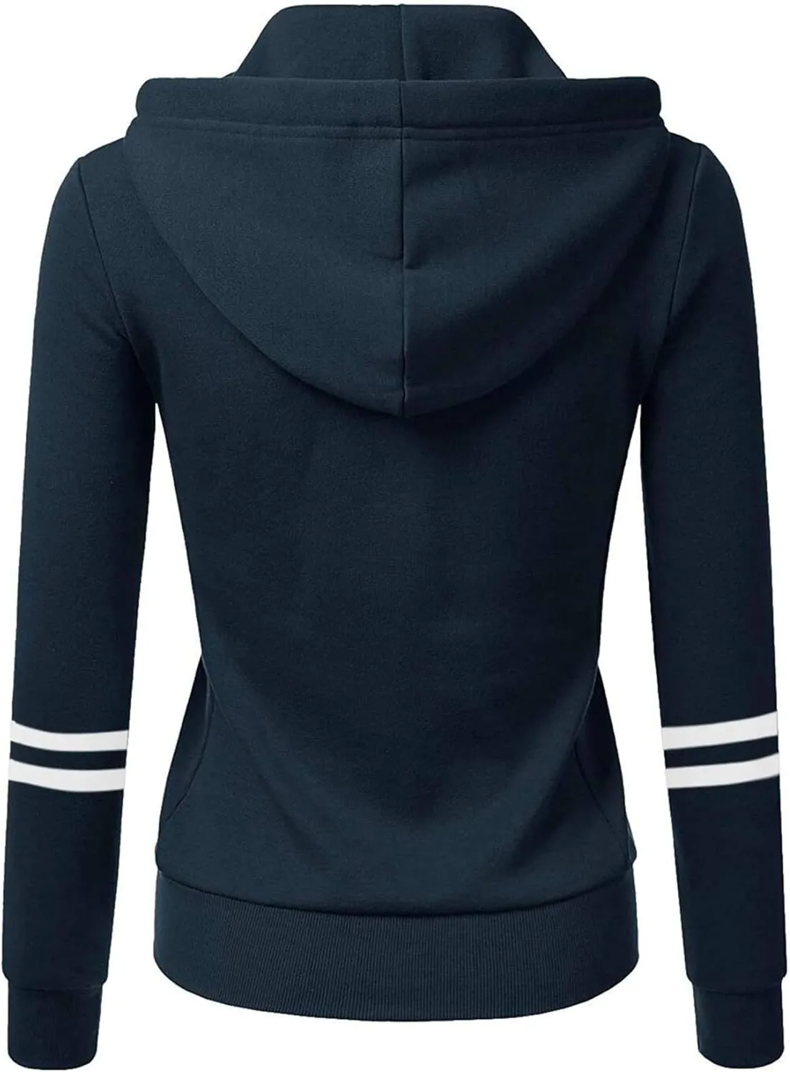 Fall Full Zip Hoodies for Women Plain Striped Hooded Jacket Casual Drawstring Sweatshirts Pullover Tops with Pockets
