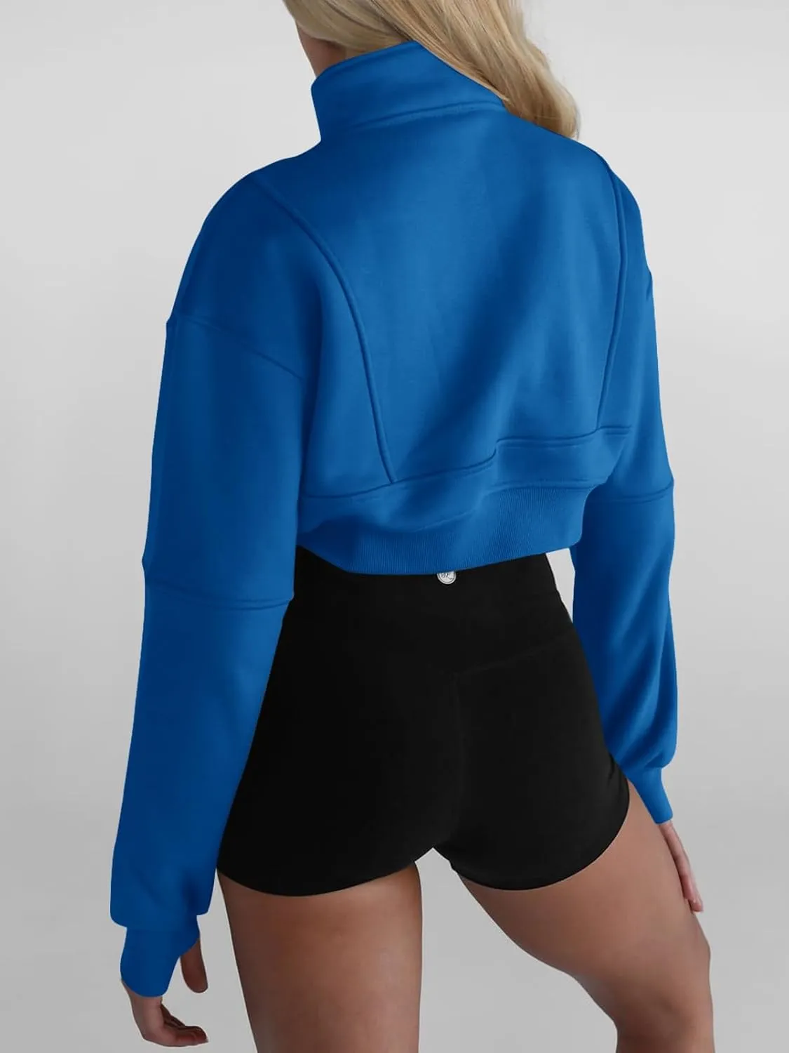 Fisoew Women's Half Zipper Cropped Sweatshirts Casual Long Sleeve Tops With Thumb Hole