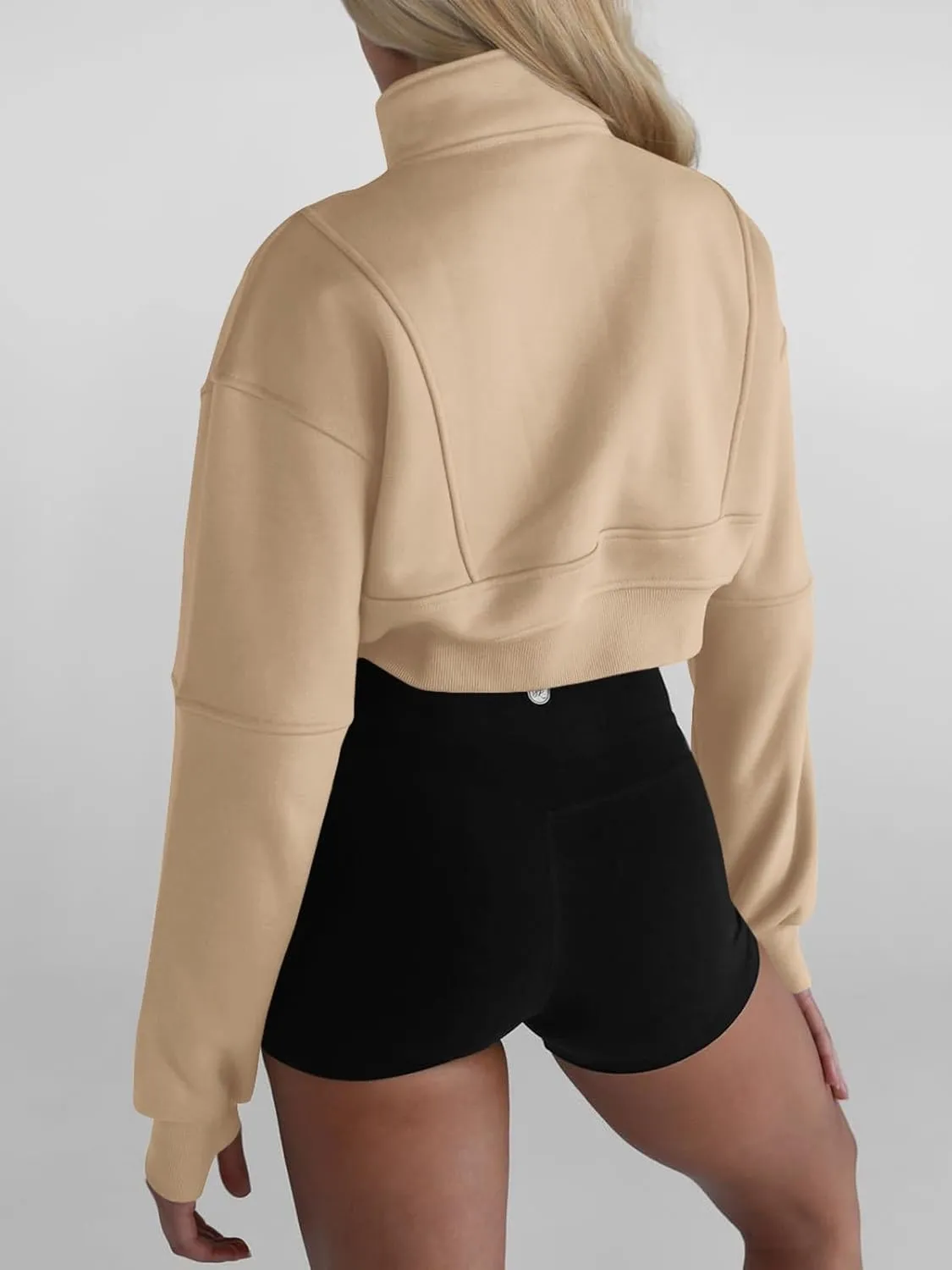 Fisoew Women's Half Zipper Cropped Sweatshirts Casual Long Sleeve Tops With Thumb Hole
