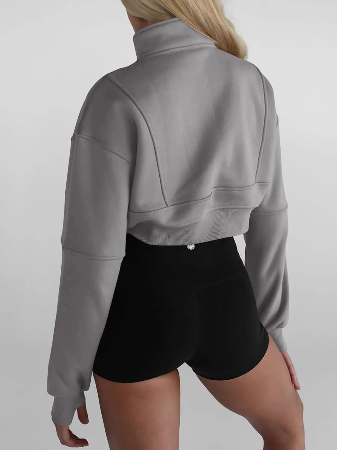 Fisoew Women's Half Zipper Cropped Sweatshirts Casual Long Sleeve Tops With Thumb Hole