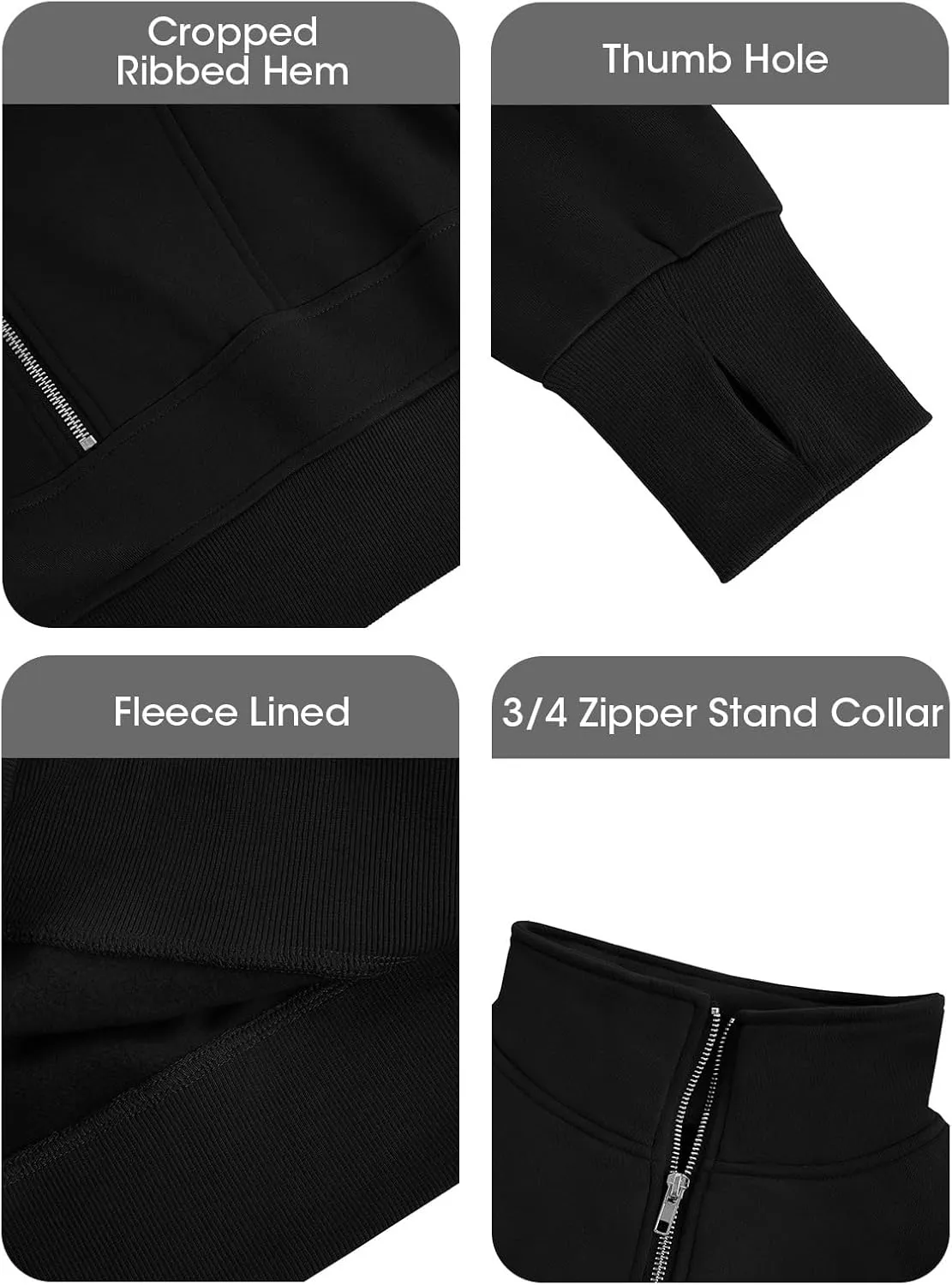 Fisoew Women's Half Zipper Cropped Sweatshirts Casual Long Sleeve Tops With Thumb Hole