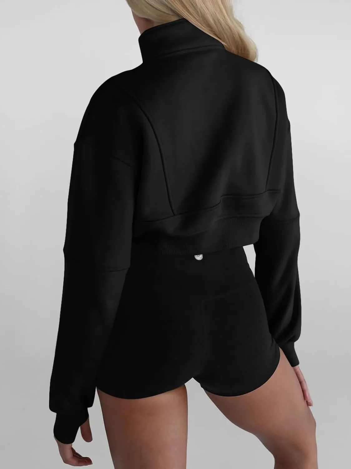 Fisoew Women's Half Zipper Cropped Sweatshirts Casual Long Sleeve Tops With Thumb Hole