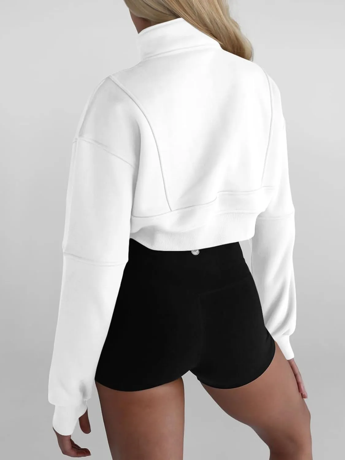 Fisoew Women's Half Zipper Cropped Sweatshirts Casual Long Sleeve Tops With Thumb Hole