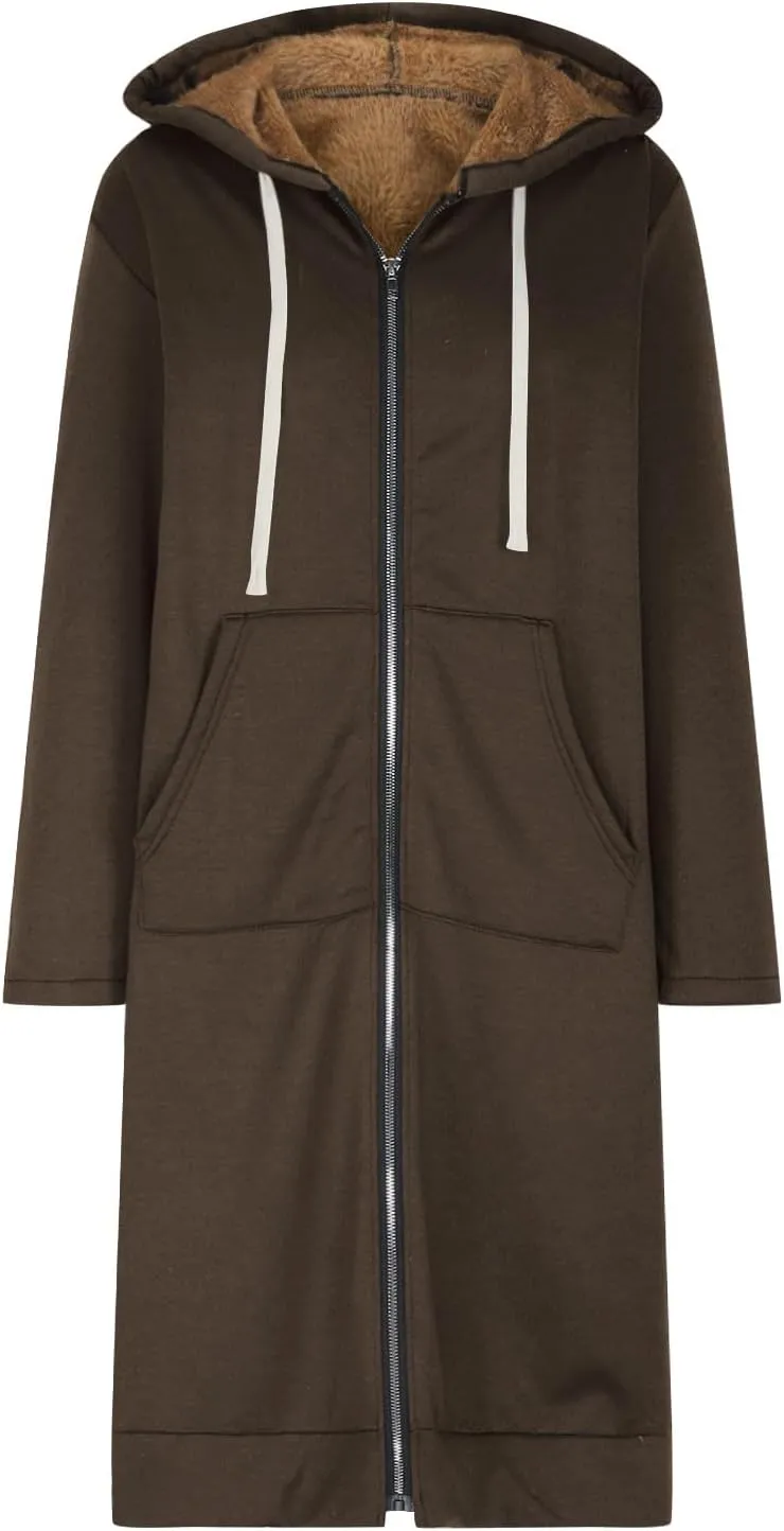 Fleece Lined Hoodie for Women Long Zipper Hoodies Zip Up Oversized Sweatshirts Womens Tunic Sweatshirt Blazer Winter