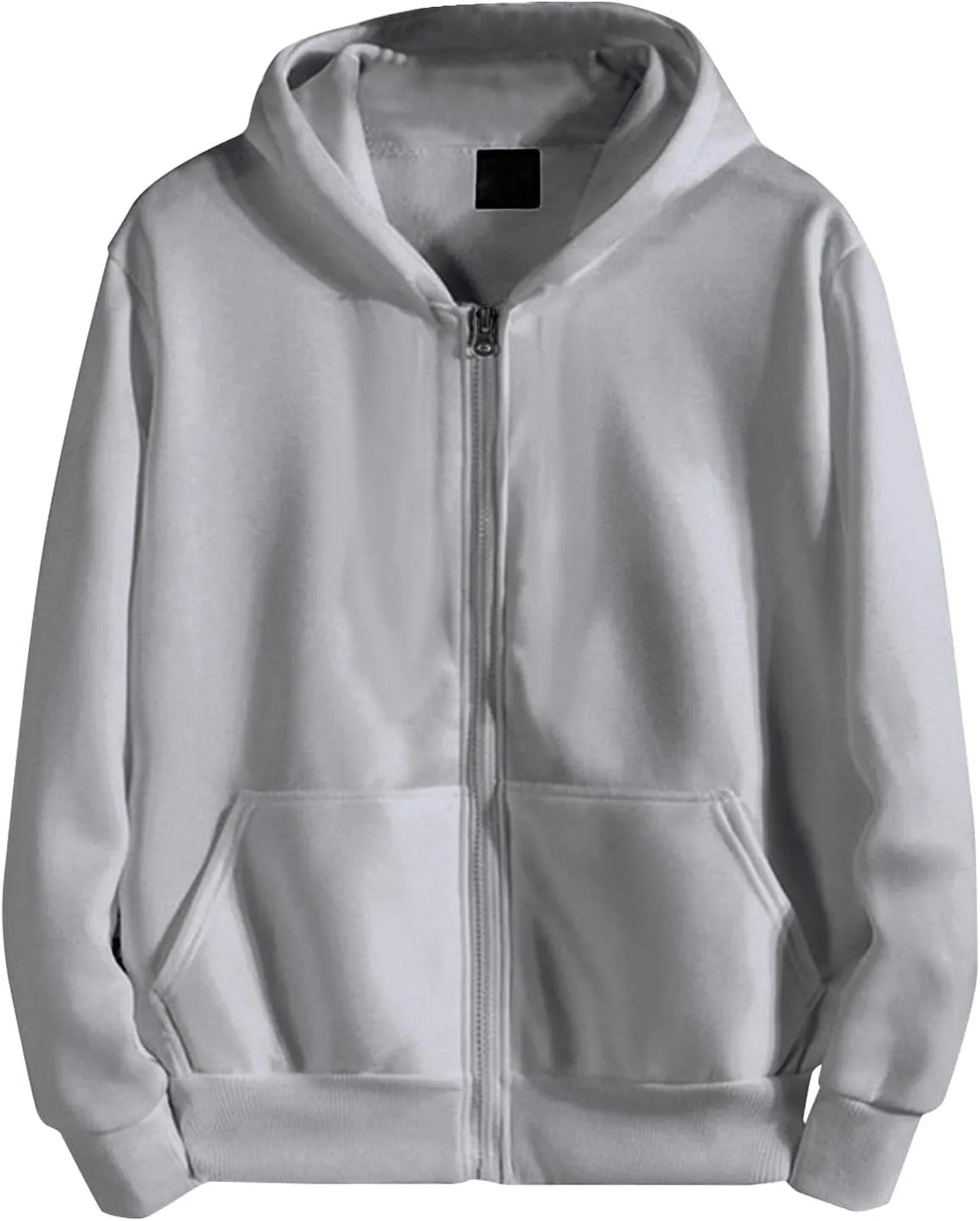 Full Zipper Hoodies For Men, Men'S Lightweight Fashion Lapel Solid Color Long Sleeve Lambswool Casual Hundred Long Coat