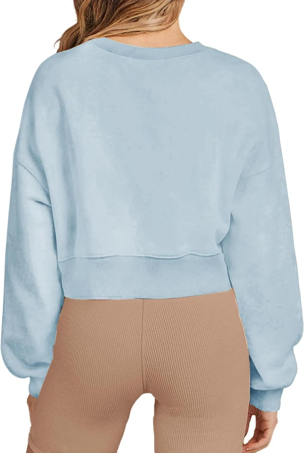 Girls Crew Neck Long Sleeve Cropped Sweatshirts Cute Loose Fit Pullover Tops