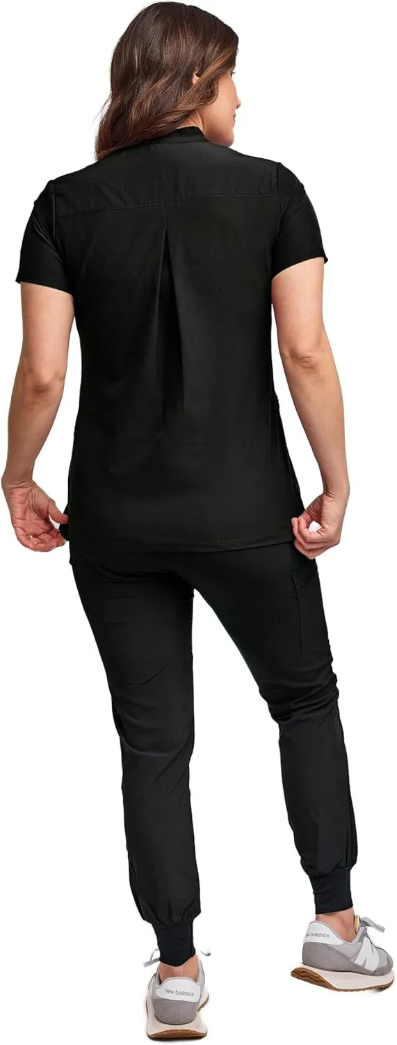 Green Town Scrubs for Women Scrub Set - Slim Fit Jogger Pant and Mandarin Collar Tuck-in Top, Easy Care Uniform