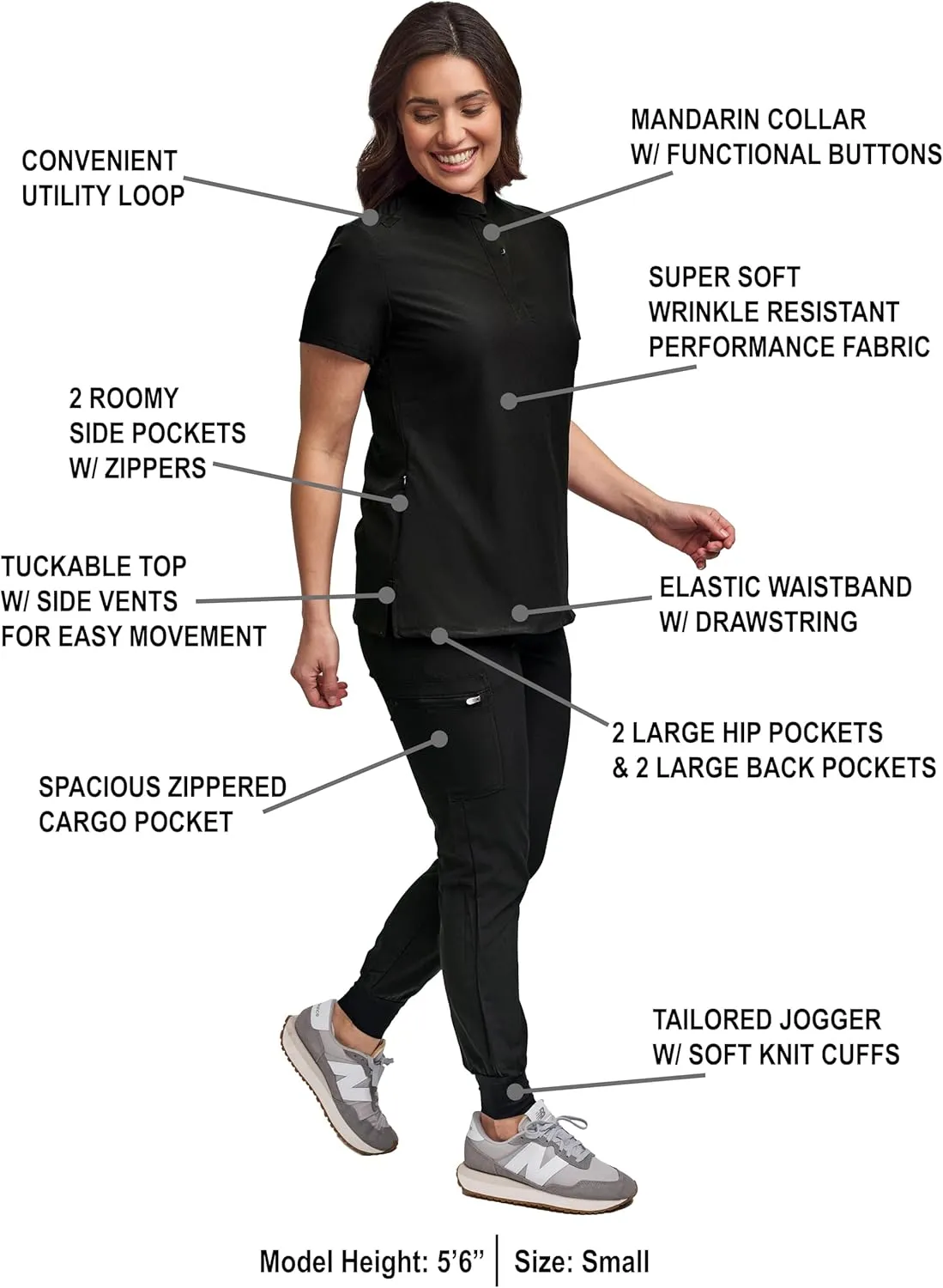 Green Town Scrubs for Women Scrub Set - Slim Fit Jogger Pant and Mandarin Collar Tuck-in Top, Easy Care Uniform