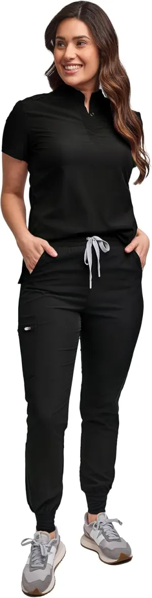 Green Town Scrubs for Women Scrub Set - Slim Fit Jogger Pant and Mandarin Collar Tuck-in Top, Easy Care Uniform