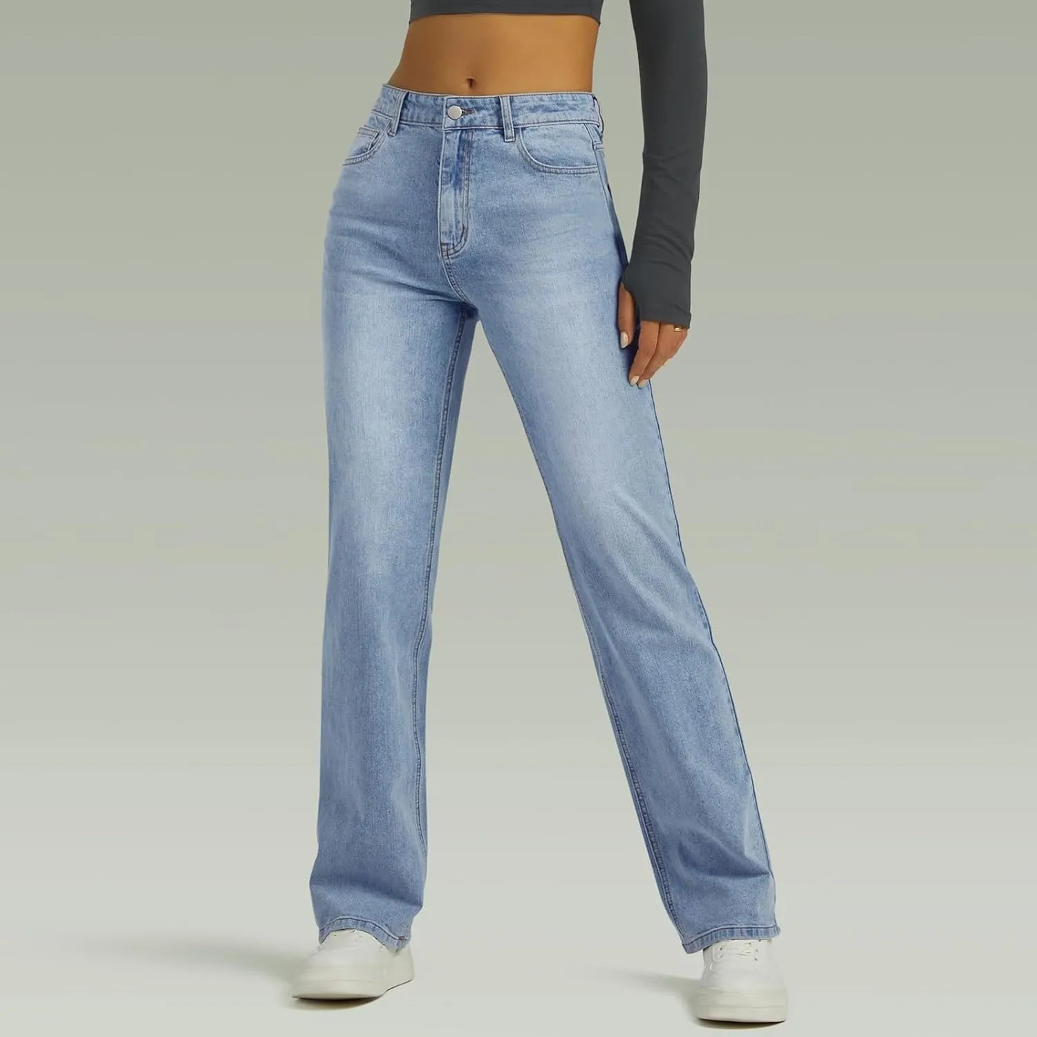 High Waisted Jeans for Women Straight Leg Denim Pants Wide Leg Jeans High Rise Baggy Pants with Pocket Streetwear
