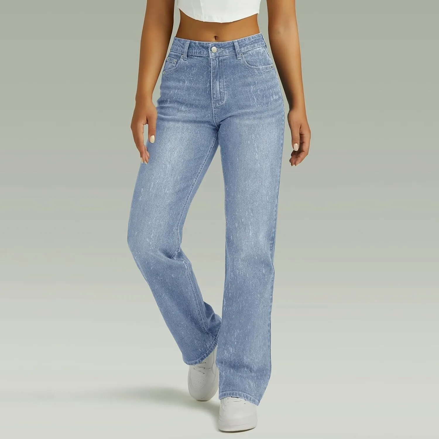 High Waisted Jeans for Women Straight Leg Denim Pants Wide Leg Jeans High Rise Baggy Pants with Pocket Streetwear