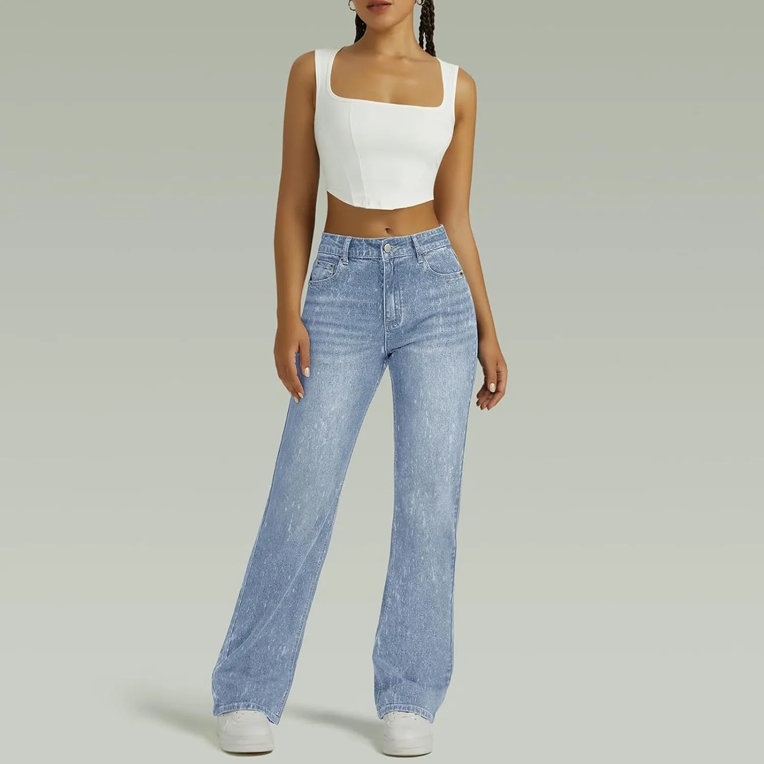 High Waisted Jeans for Women Straight Leg Denim Pants Wide Leg Jeans High Rise Baggy Pants with Pocket Streetwear
