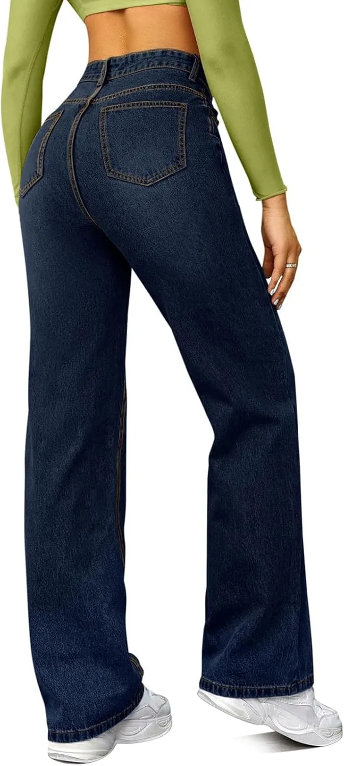 High Waisted Jeans for Women Straight Leg Denim Pants Wide Leg Jeans High Rise Baggy Pants with Pocket Streetwear