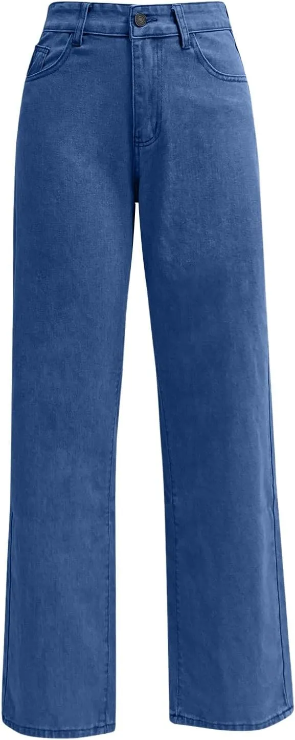 High Waisted Jeans for Women Straight Leg Denim Pants Wide Leg Jeans High Rise Trendy Pants Plus Size with Pocket