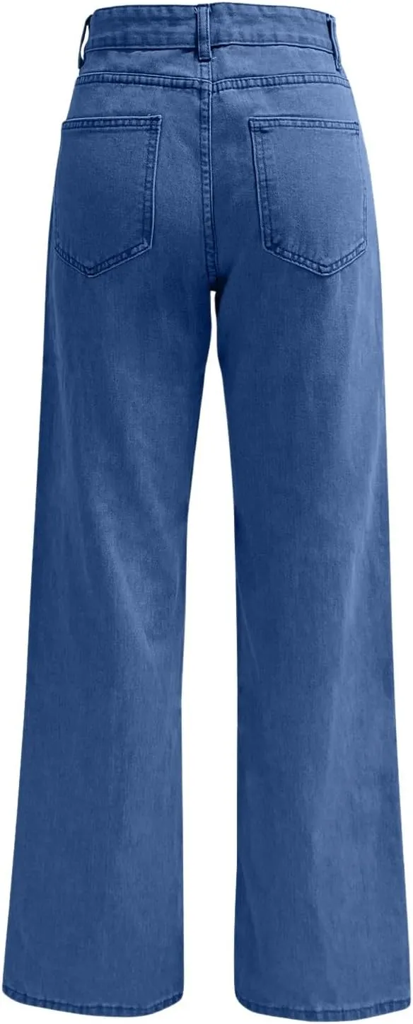 High Waisted Jeans for Women Straight Leg Denim Pants Wide Leg Jeans High Rise Trendy Pants Plus Size with Pocket