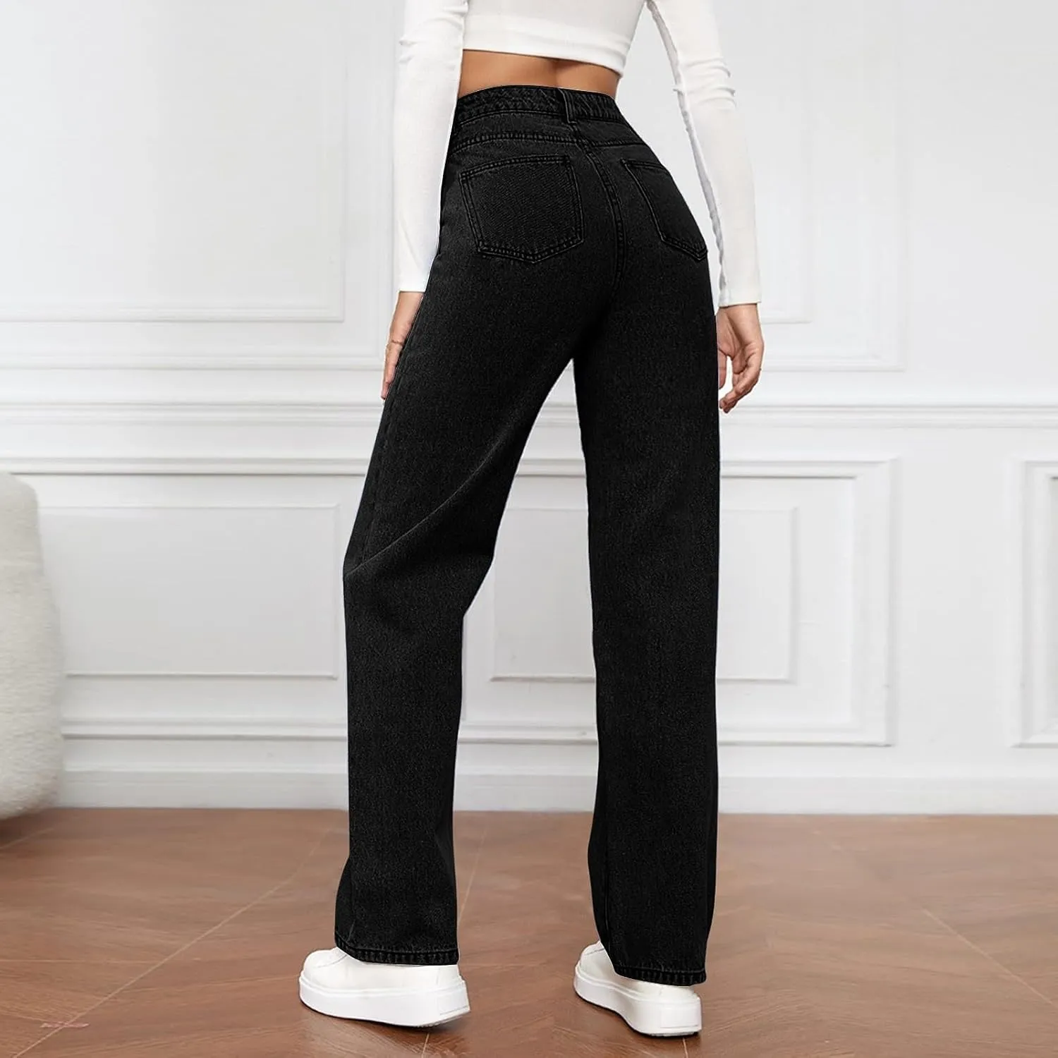 High Waisted Jeans for Women Straight Leg Denim Pants Wide Leg Jeans High Rise Trendy Pants Plus Size with Pocket