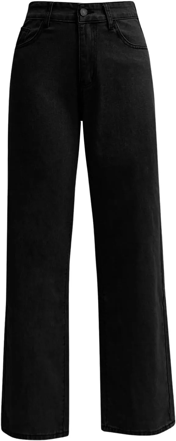 High Waisted Jeans for Women Straight Leg Denim Pants Wide Leg Jeans High Rise Trendy Pants Plus Size with Pocket