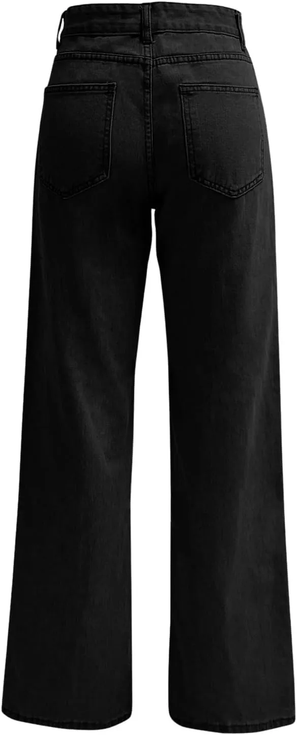 High Waisted Jeans for Women Straight Leg Denim Pants Wide Leg Jeans High Rise Trendy Pants Plus Size with Pocket