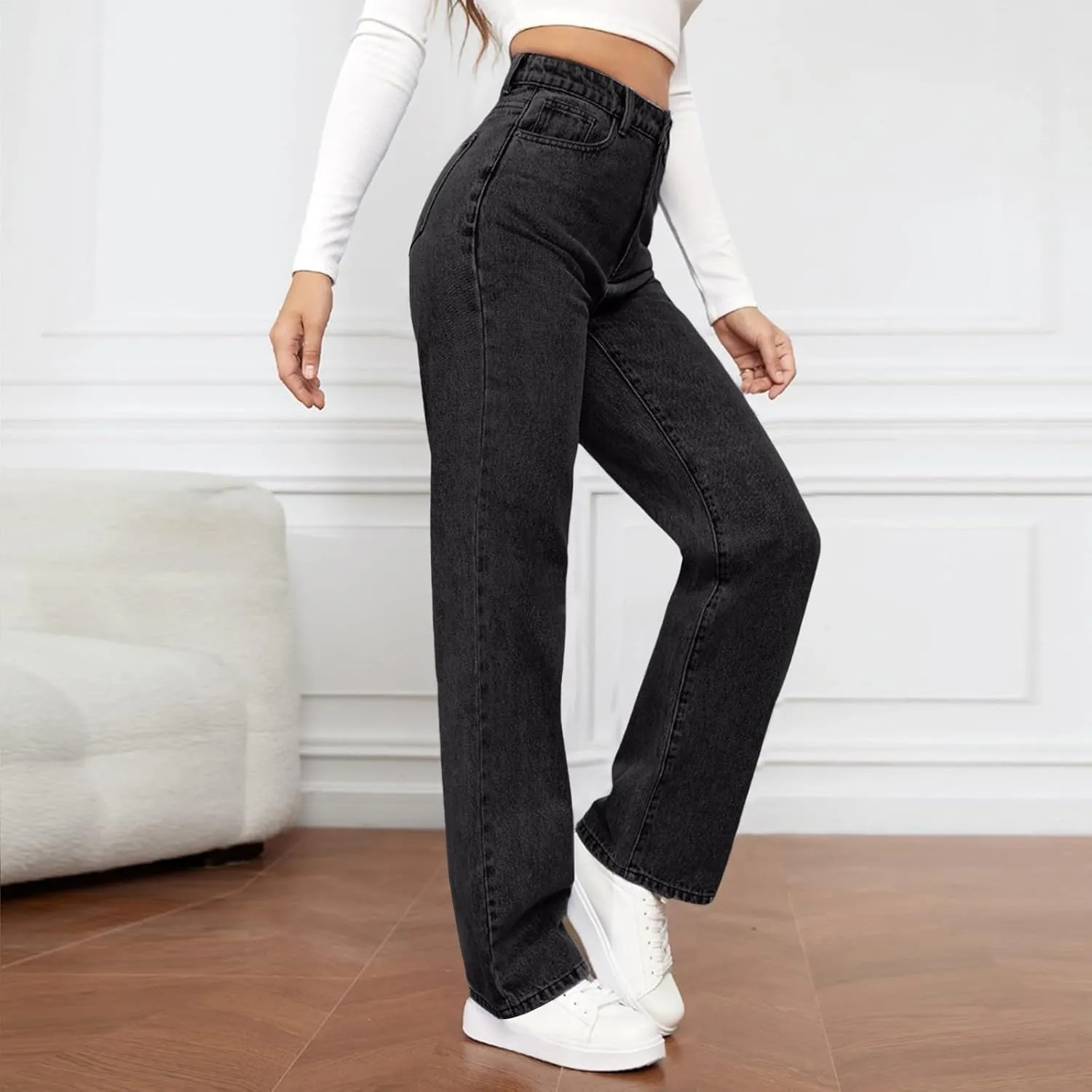 High Waisted Jeans for Women Straight Leg Denim Pants Wide Leg Jeans High Rise Trendy Pants Plus Size with Pocket