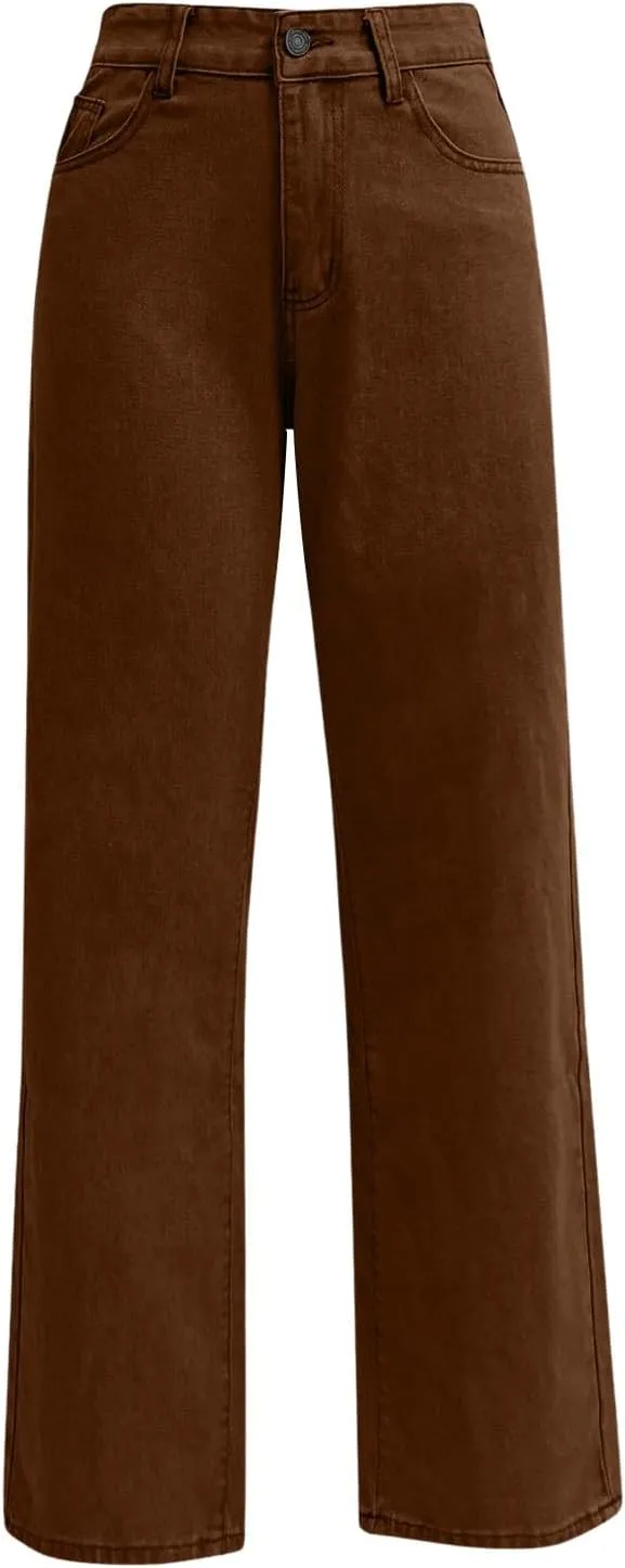 High Waisted Jeans for Women Straight Leg Denim Pants Wide Leg Jeans High Rise Trendy Pants Plus Size with Pocket