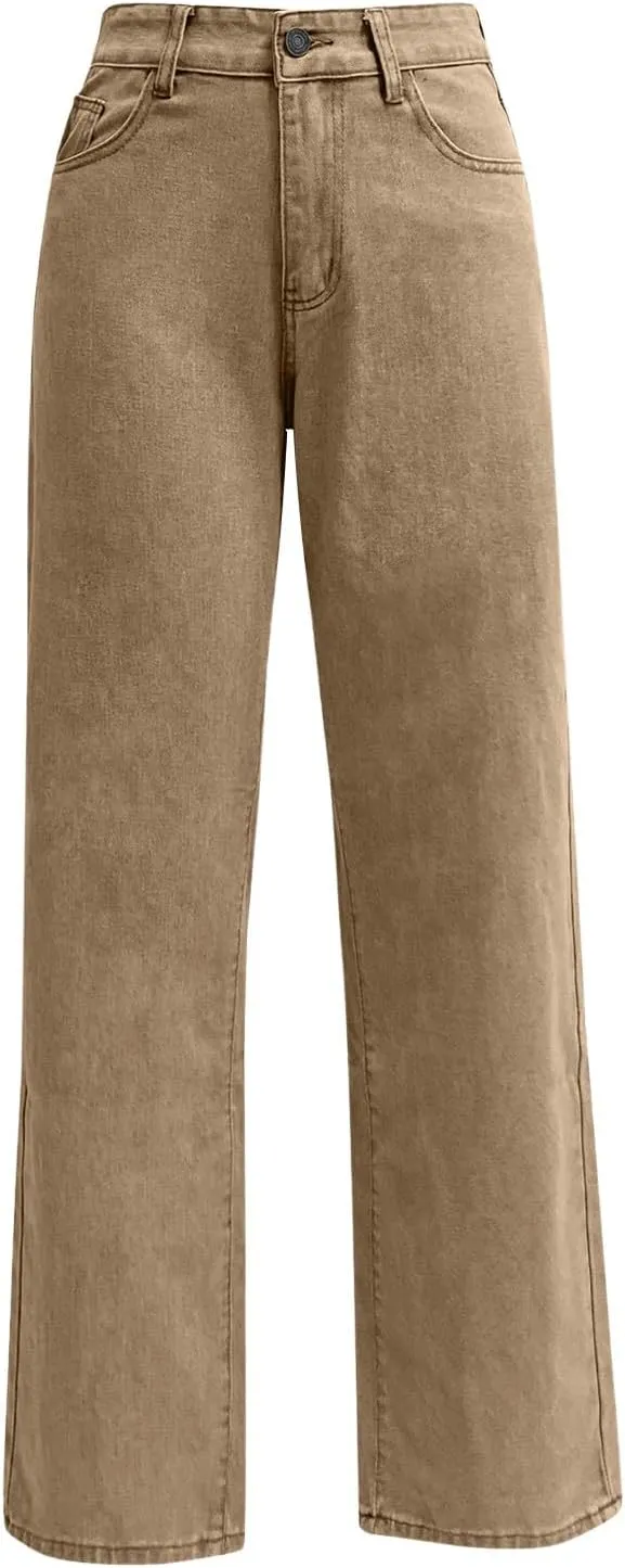 High Waisted Jeans for Women Straight Leg Denim Pants Wide Leg Jeans High Rise Trendy Pants Plus Size with Pocket