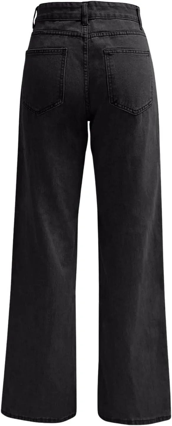 High Waisted Jeans for Women Straight Leg Denim Pants Wide Leg Jeans High Rise Trendy Pants Plus Size with Pocket
