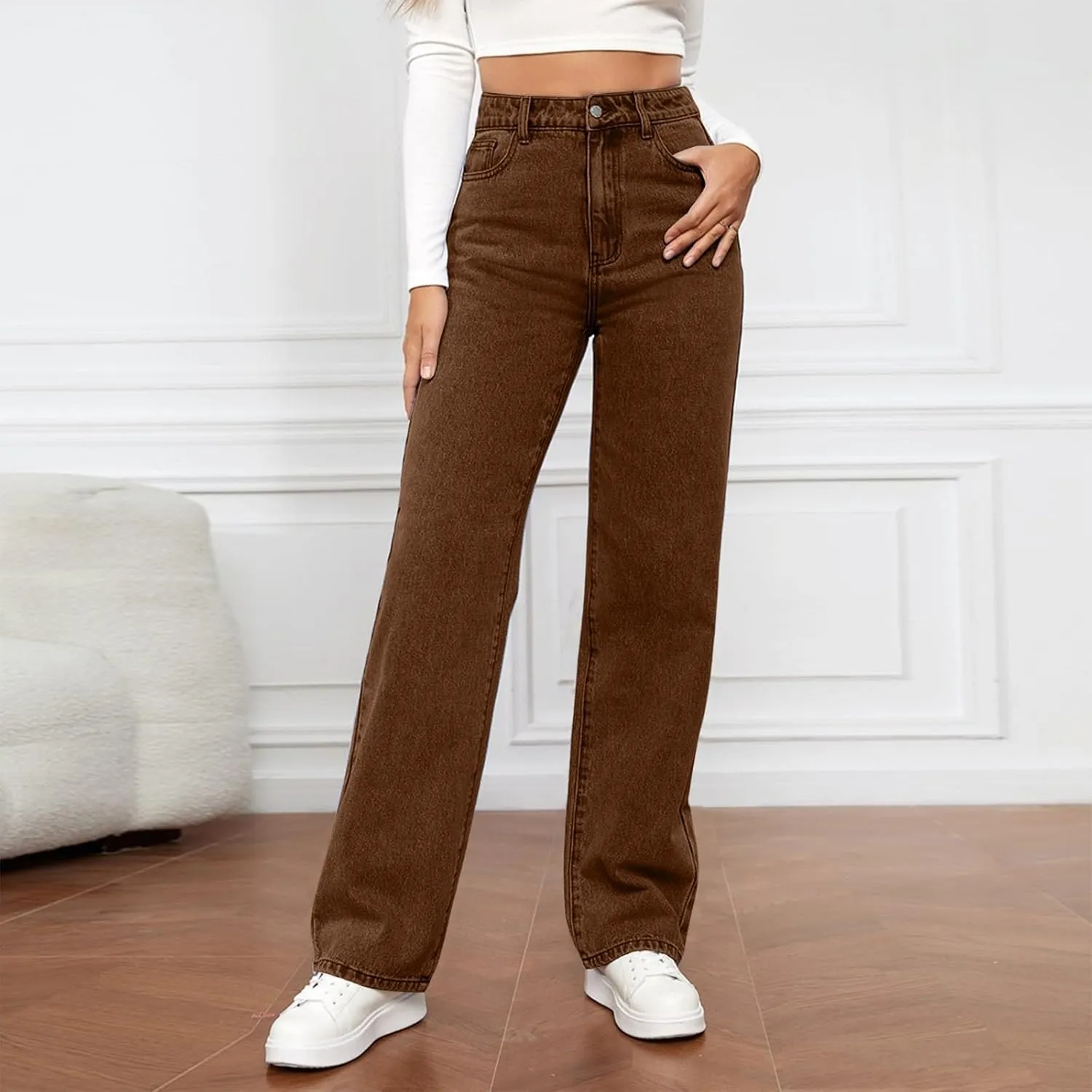 High Waisted Jeans for Women Straight Leg Denim Pants Wide Leg Jeans High Rise Trendy Pants Plus Size with Pocket