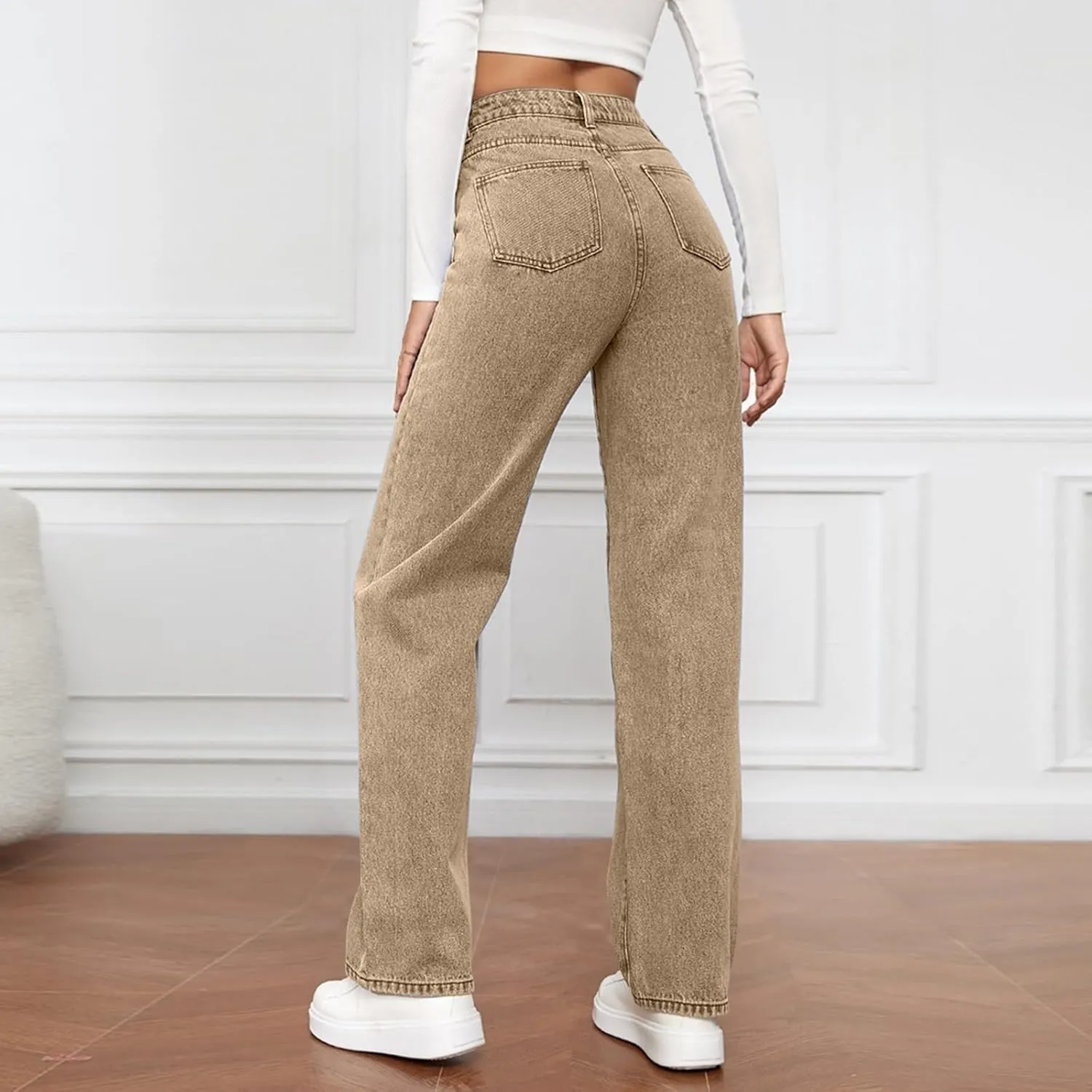 High Waisted Jeans for Women Straight Leg Denim Pants Wide Leg Jeans High Rise Trendy Pants Plus Size with Pocket